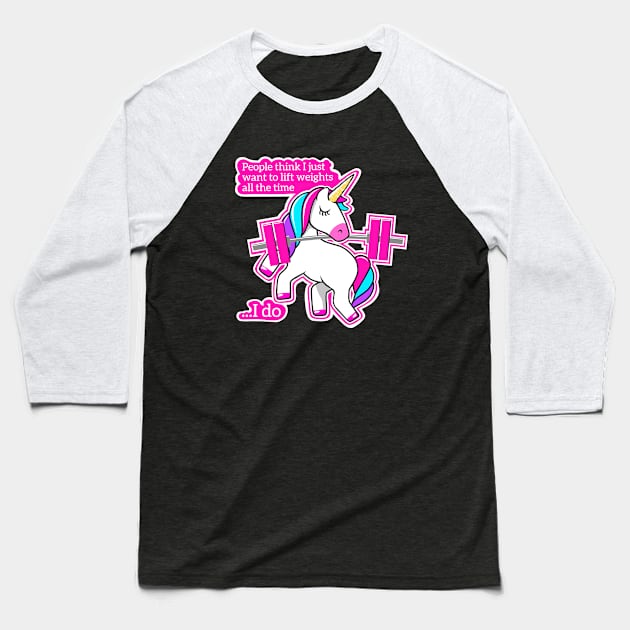 Weightlifting Unicorn / version 2 Baseball T-Shirt by TimAddisonArt